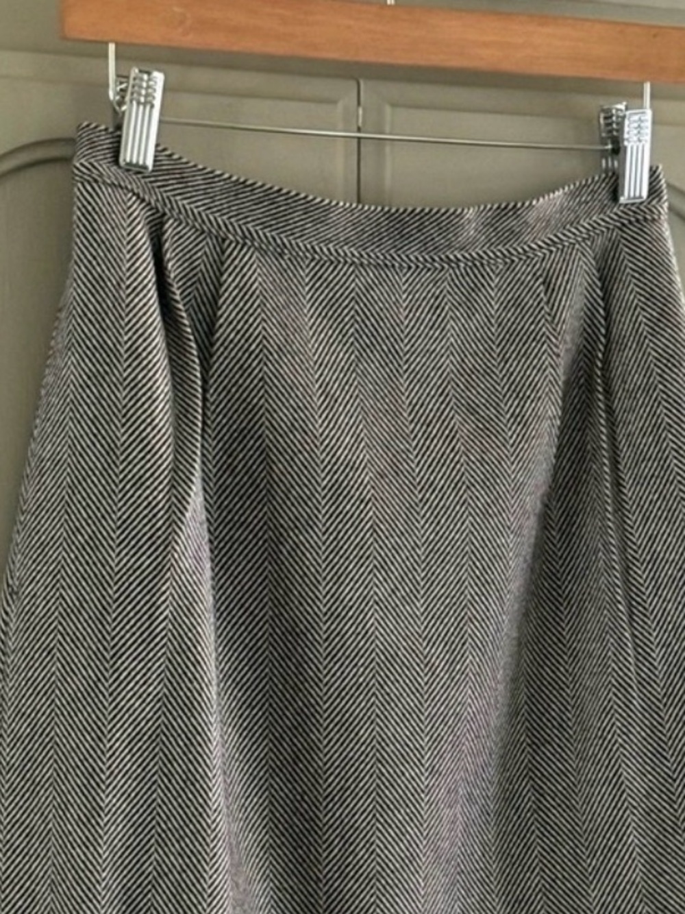 VTG Herringbone Wool Blend Pleated Skirt | Black & Ivory | Lined | Pockets | 10